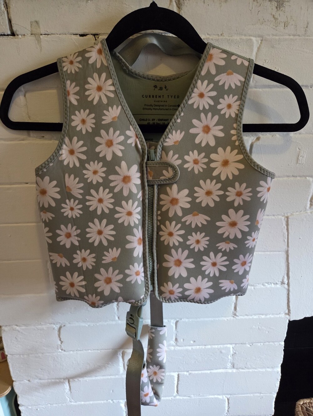 Kids' Daisy Print Swim Vest in Sage Green